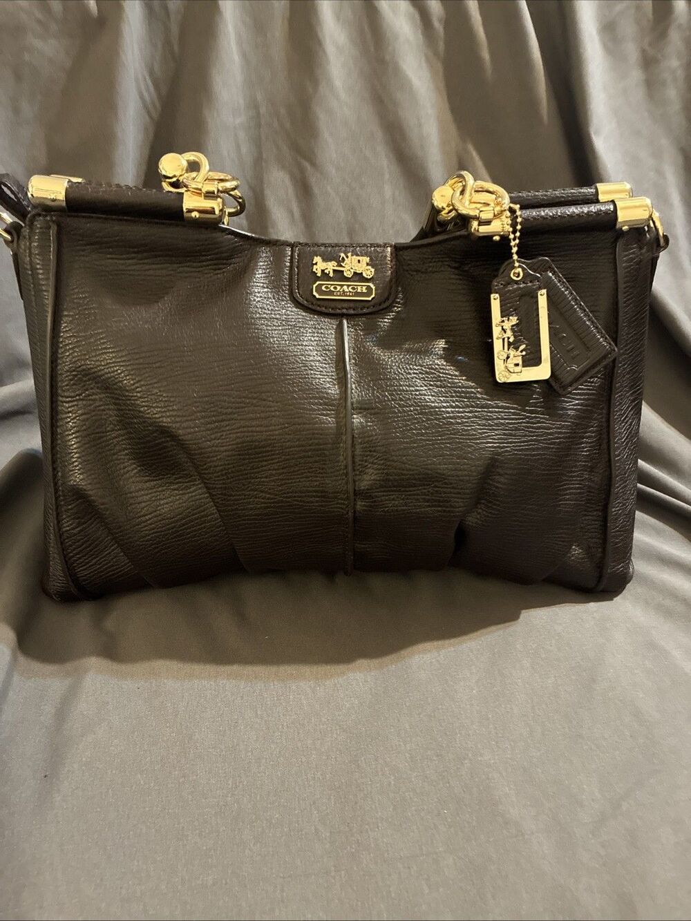 Coach Madison Pinnacle Textured Leather Carrie 21503 Espresso Brown W/Dust Bag